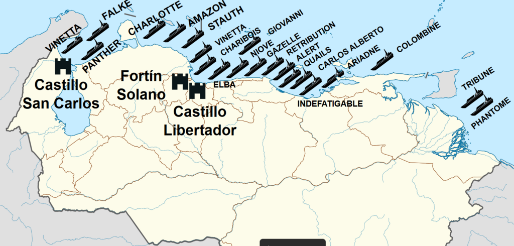 Imagen del bloqueo naval impuesto a Venezuela por Alemania, Reino Unido e Italia en 1902.