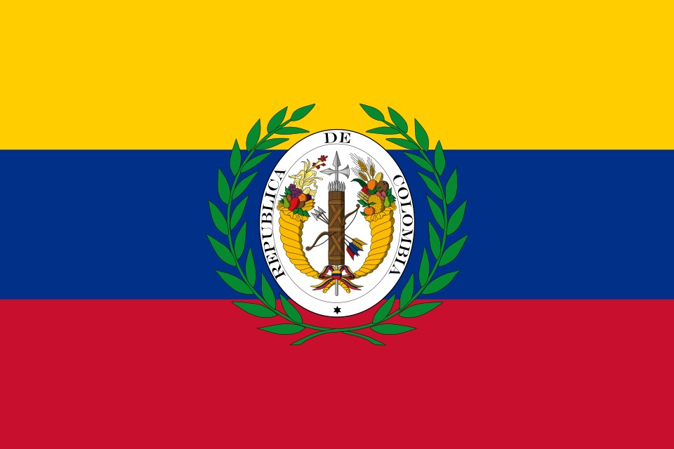 Bandera de la Gran Colombia, origen común de las banderas de Venezuela, Colombia y Ecuador.