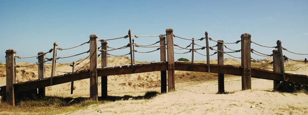 Pasarela de madera entre los médanos de la Isla de Zapara, uno de los principales atractivos naturales del estado Zulia.